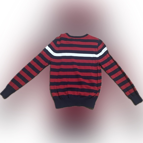 Tommy Hilfiger Men's Striped Crewneck Sweater in Navy and Red - Picture 2 of 3